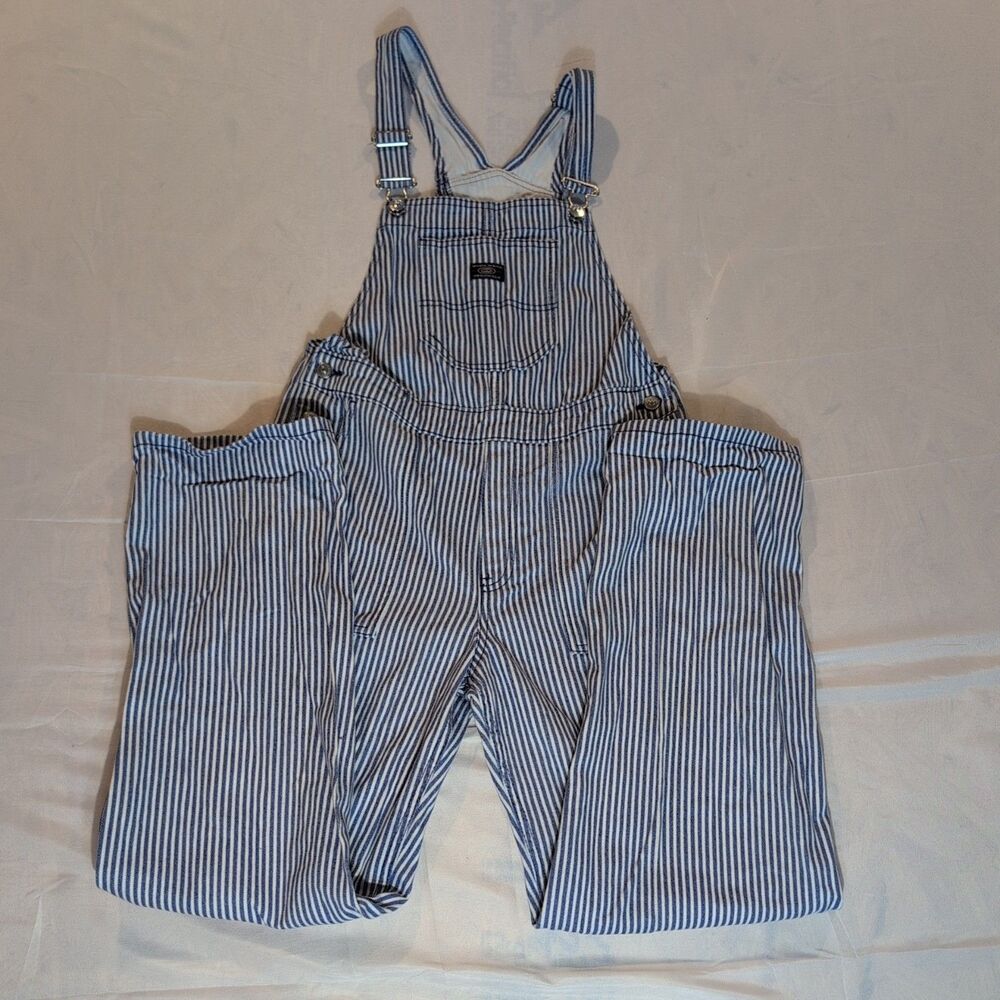 Divided H&M Bib Overalls Women Size XS Blue White Striped Carpenter Pockets